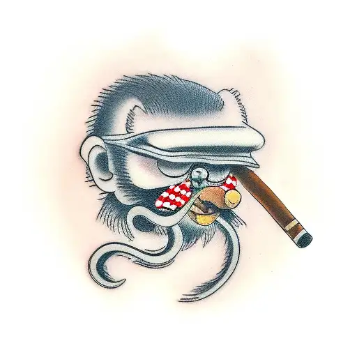 monkey smoking cigar tattoo design idea