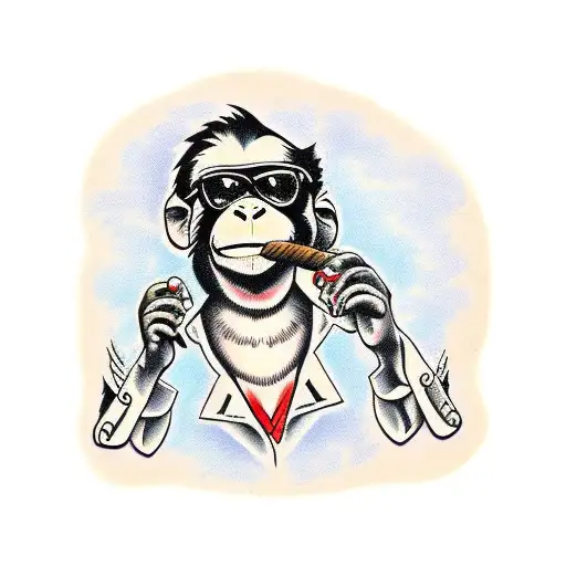 monkey smoking cigar tattoo design idea