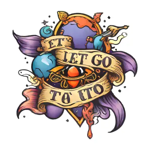 the word Let's go to Mars with two hearts, one blue and one purple tattoo design idea