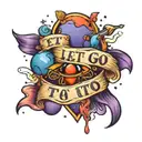 the word Let's go to Mars with two hearts, one blue and one purple tattoo design idea