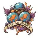 the word Let's go to Mars with two hearts, one blue and one purple tattoo design idea