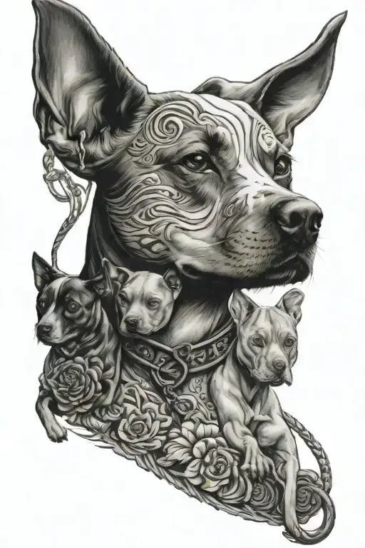 Mexican inspired thug life with pit bulls on leashes being held by beautiful women   tattoo design idea