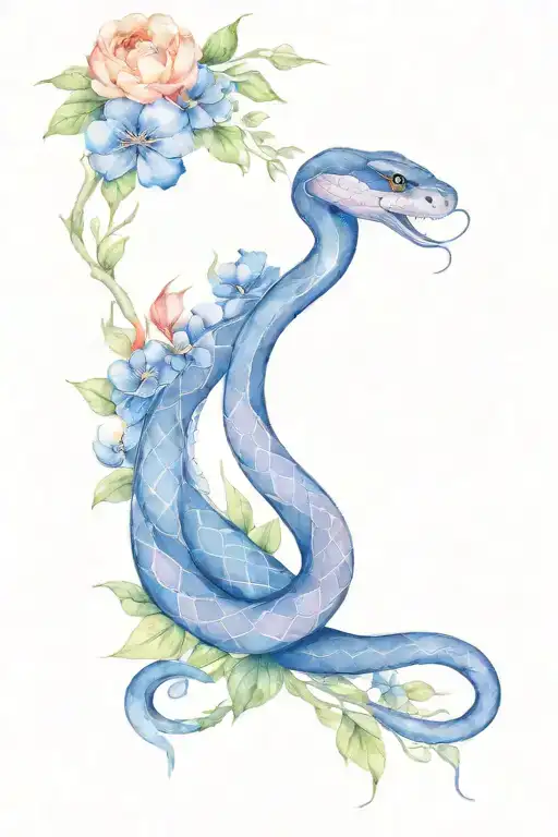 snake, flowers, purple, moon tattoo design idea
