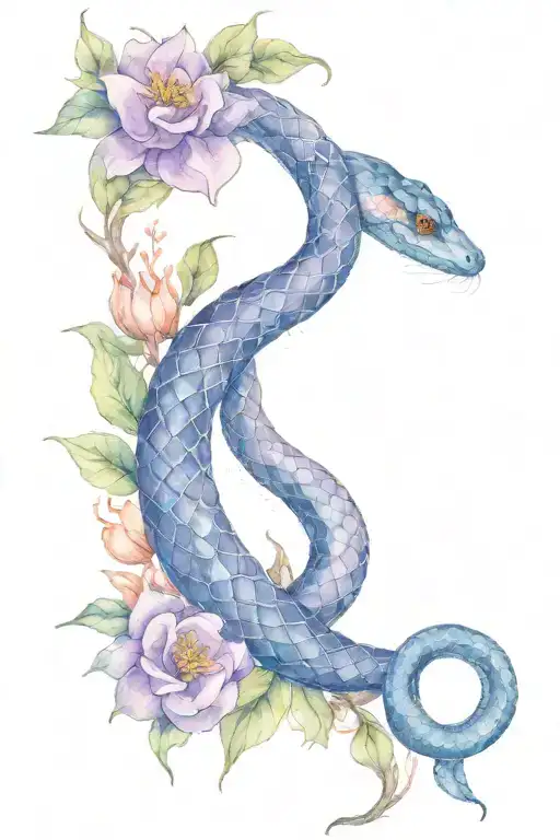 snake, flowers, purple, moon tattoo design idea