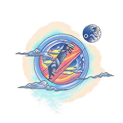 full moon reflected on a lake tattoo design idea