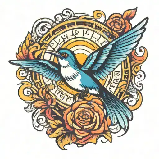 colorful tattoo in classic oldschool style. Swallow, wind, world, freedom, fear tattoo design idea