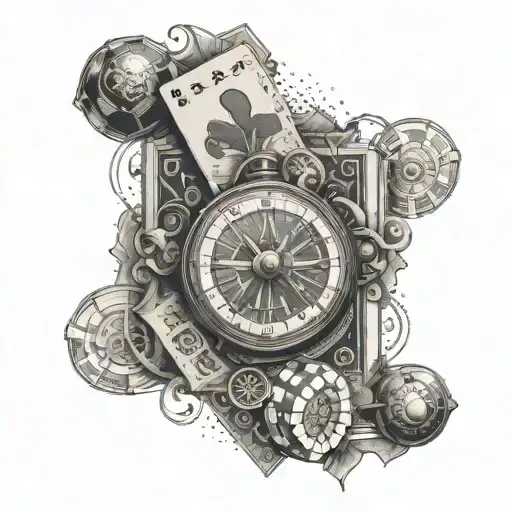 A tattoo of a historical artifact from the world of gambling, intertwined with symbols of sophistication and class tattoo design idea