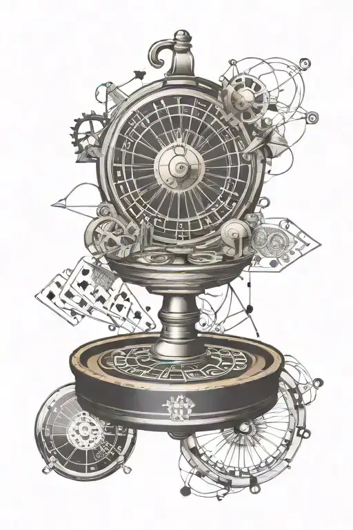 A tattoo featuring a roulette wheel and physics symbols intertwined tattoo design idea