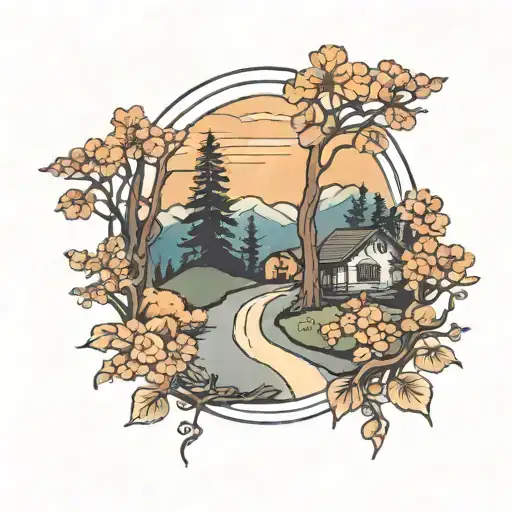 road, blue ridge mountains,  home, trauma  tattoo design idea