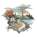road, blue ridge mountains,  home, trauma  tattoo design idea