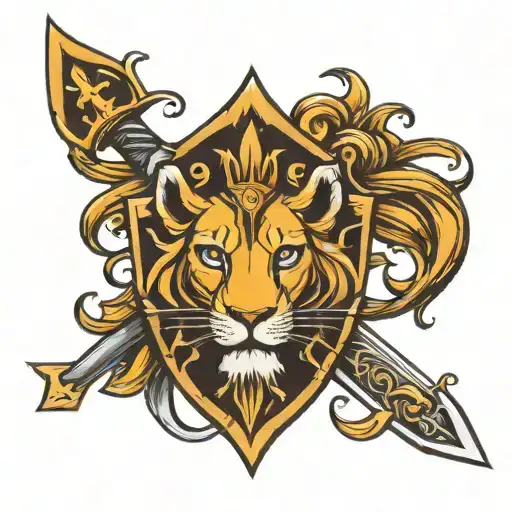 lion sword shield fleur de lis tattoo design idea