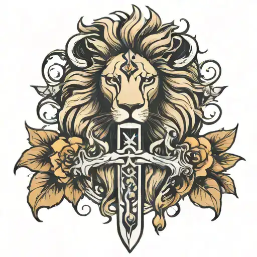 lion sword fleur de lis tattoo design idea
