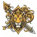 lion sword shield fleur de lis tattoo design idea