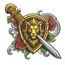 lion sword shield fleur de lis tattoo design idea