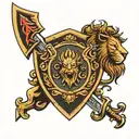 lion sword shield fleur de lis tattoo design idea