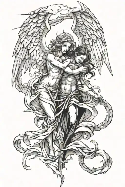 angels vs demons tattoo design idea