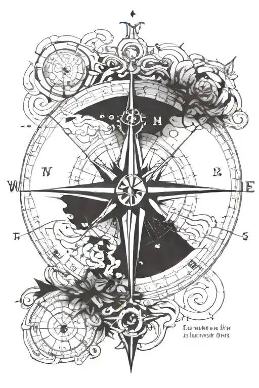 A compass rose with coordinates representing important family locations tattoo design idea