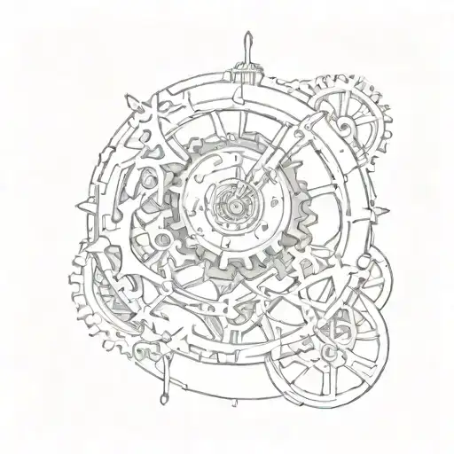 Futuristic Clock gears tattoo design idea