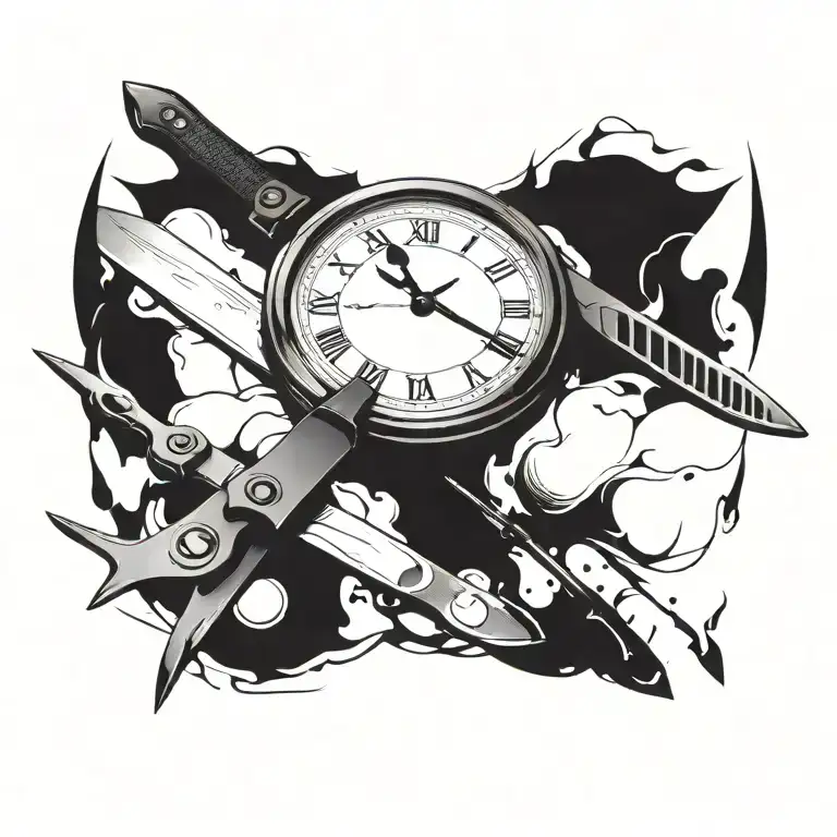 knives for clock hands  tattoo design idea