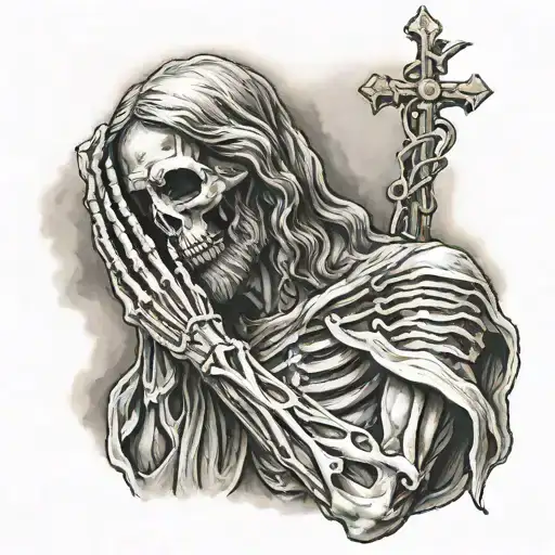 skeleton jesus praying hands tattoo design idea