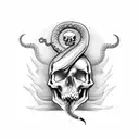 dagger wrapped with a snake piercing a skull tattoo design idea