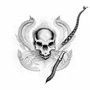 dagger wrapped with a snake piercing a skull tattoo design idea