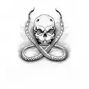 dagger wrapped with a snake piercing a skull tattoo design idea
