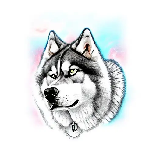 alaskan malamute antropomorphic tattoo design idea