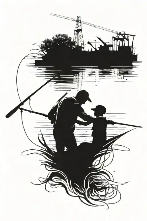 father and son fishing tattoo design idea