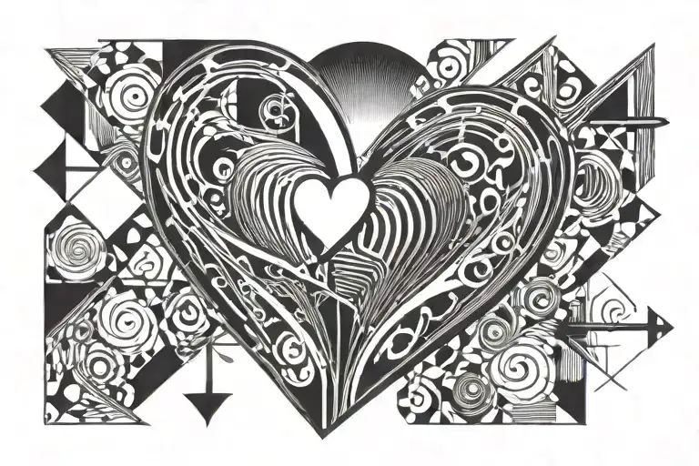 grunge y2k chrome heart without cross linear patterns tattoo design idea