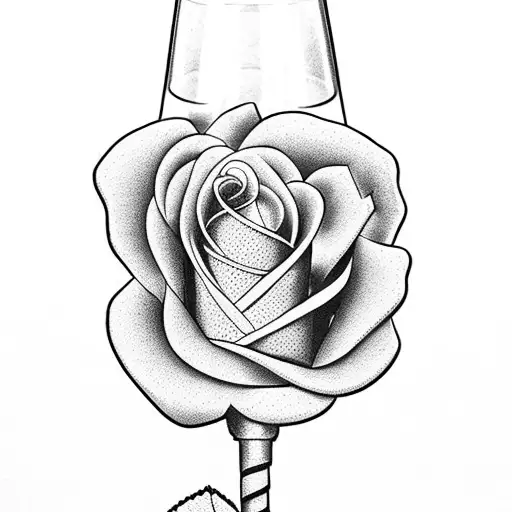 stemmed wine glass with red rose tattoo design idea