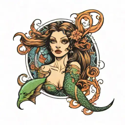 mermaid siren evil beautiful tattoo design idea