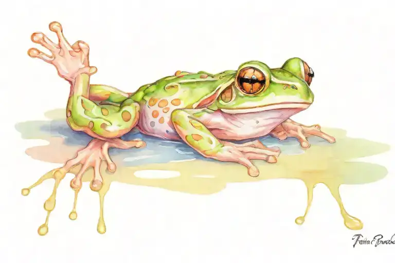 tiny frog in puddle with soot sprites tattoo design idea