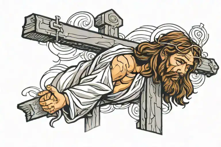 cross jesus praying tattoo design idea