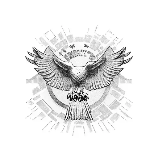 Eagle clutching a stock market ticker tape in its talons tattoo design idea