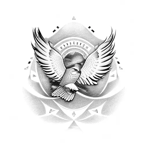 Dotwork design of a soaring eagle with subtle stock market symbols hidden in the feathers tattoo design idea