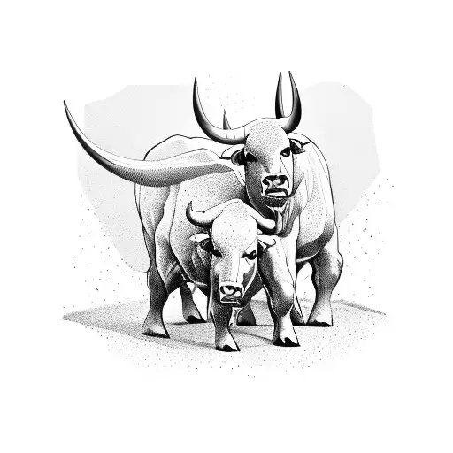 Bull and bear fighting in front of the New York Stock Exchange building tattoo design idea
