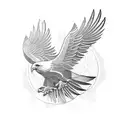 Geometric blackwork tattoo of an eagle soaring above a stock market chart tattoo design idea