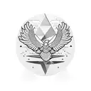 Geometric blackwork tattoo of an eagle soaring above a stock market chart tattoo design idea
