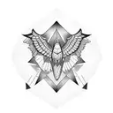 Geometric blackwork tattoo of an eagle soaring above a stock market chart tattoo design idea