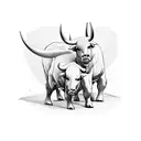 Bull and bear fighting in front of the New York Stock Exchange building tattoo design idea