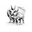 Bull and bear fighting in front of the New York Stock Exchange building tattoo design idea