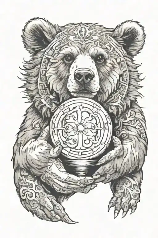 gypsy bear holding crystal ball tattoo design idea