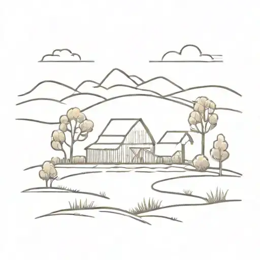 Farm landscape tattoo design idea