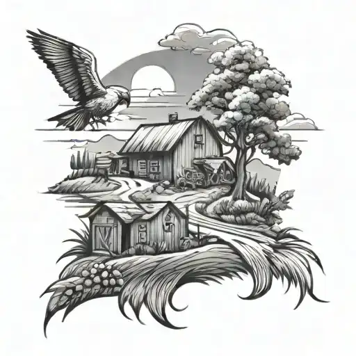 Farm landscape tattoo design idea