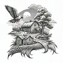 Farm landscape tattoo design idea