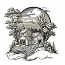 Farm landscape tattoo design idea