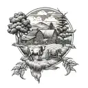 Farm landscape tattoo design idea