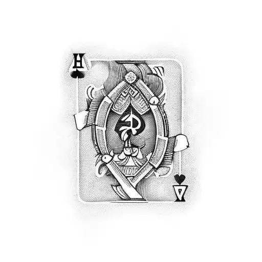 A blackwork tattoo of a carpenter's hammer and saw crossed with a deck of cards and ammunition tattoo design idea