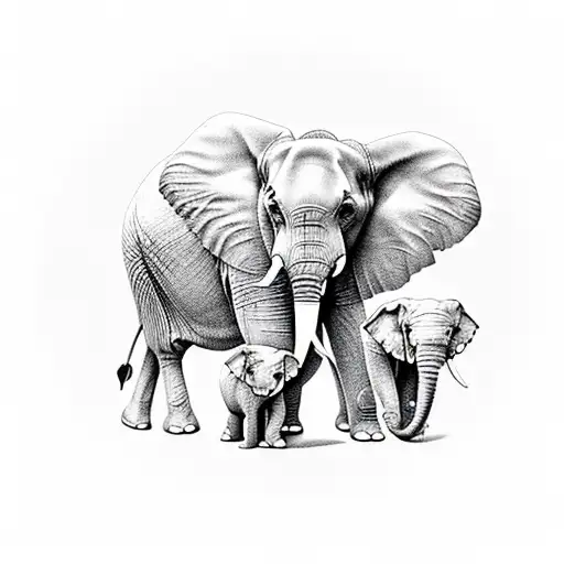 Elephant family 4 tattoo design idea